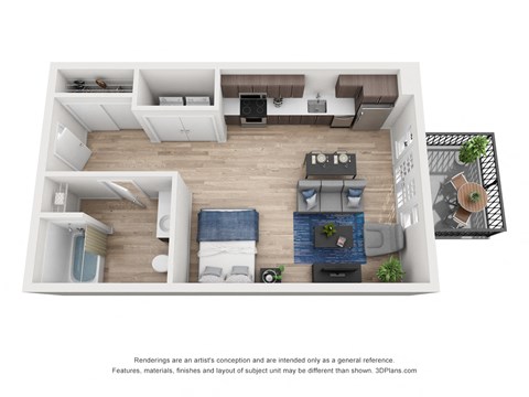 Floor plan for studio, 1 bath, 567 sqft